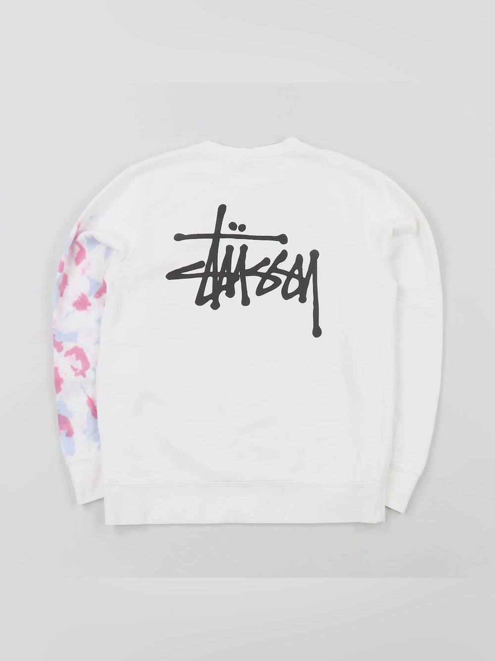 🆕 NWOT Stussy White Crewneck with Pastel Pink & Blue Tie-Dye Size Medium - Picture 2 of 9